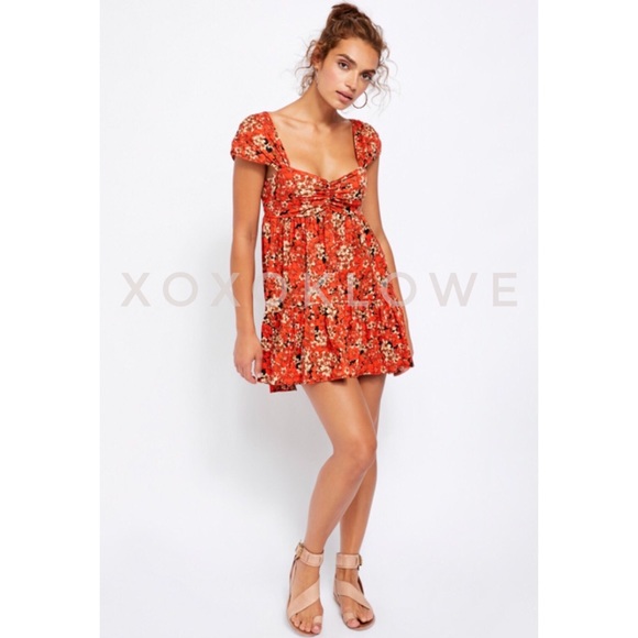 Free People Red Floral Mini Babydoll Dress NWT - Picture 14 of 15